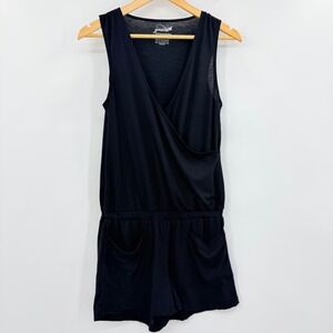 Grane Womens Black Sleeveless Surplice V-Neck Knit Romper Size Medium L26405